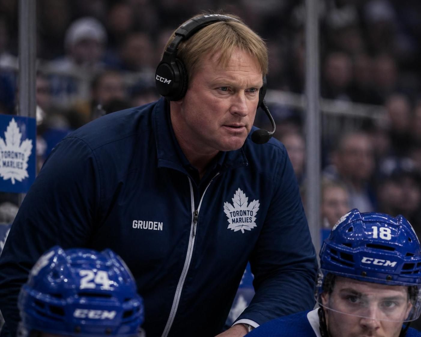 john gruden, entraĂźneur des toronto marlies, est prĂȘt Ă 100 % pour prendre le poste de coach principal des maple leafs, apportant expĂ©rience et dĂ©termination Ă l'Ă©quipe.