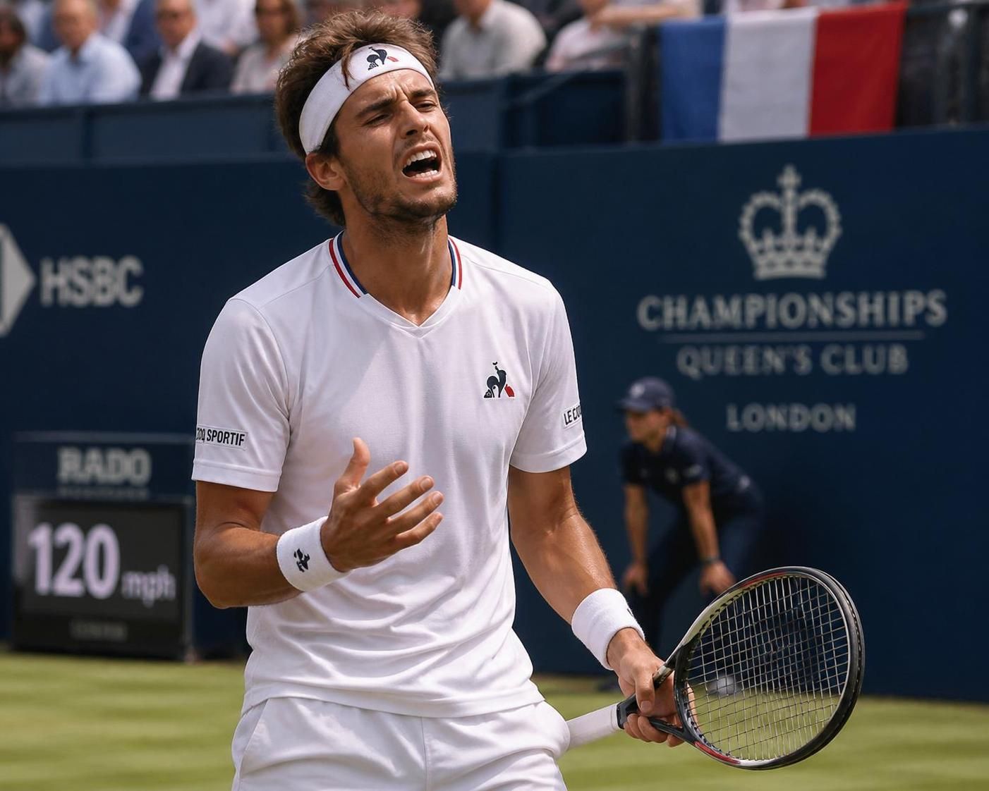 le tennisman français moutet sanctionné d'une amende de 40 000 $ pour des propos injurieux lors d'une interview au queen’s, suscitant une vive polémique.