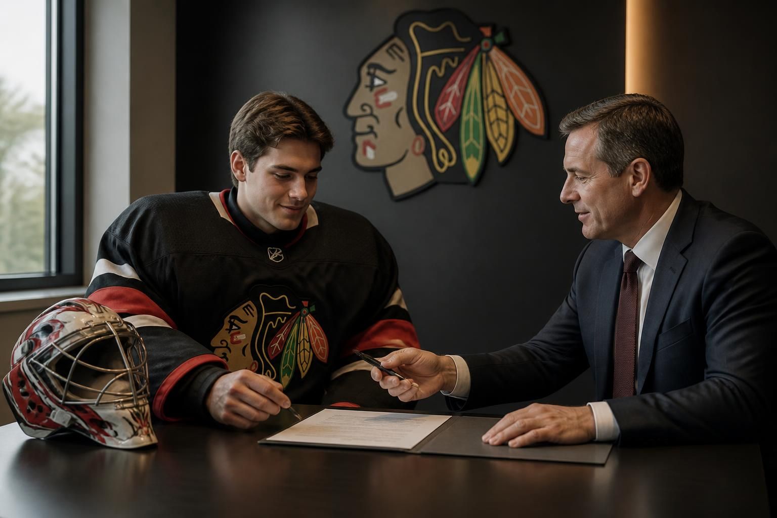les blackhawks renforcent leur équipe en recrutant un jeune gardien prometteur sous contrat novice, apportant un nouvel espoir à leur défense.