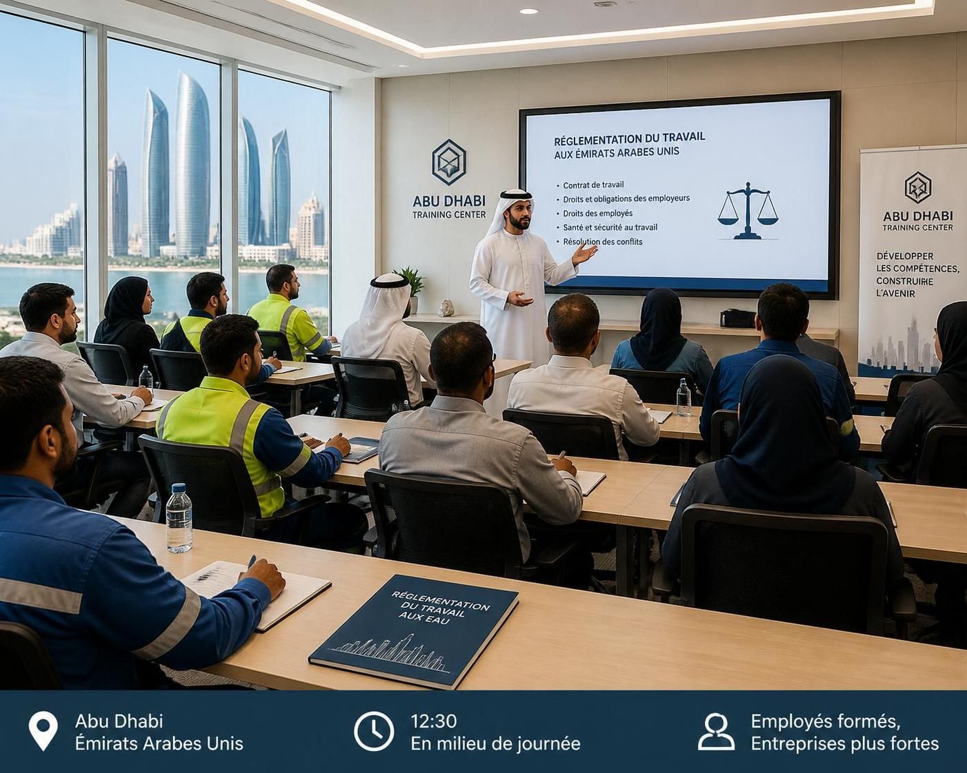 abu dhabi forme 404 entreprises sur la réglementation interdisant le travail en milieu de journée pour protéger la santé des travailleurs et garantir le respect des normes de sécurité.