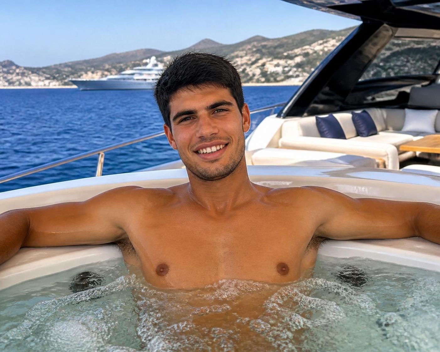 découvrez carlos alcaraz, la star montante du tennis, qui fait sensation en partageant une photo torse nu en jacuzzi à bord, enflammant ses fans avec ce moment de détente unique.