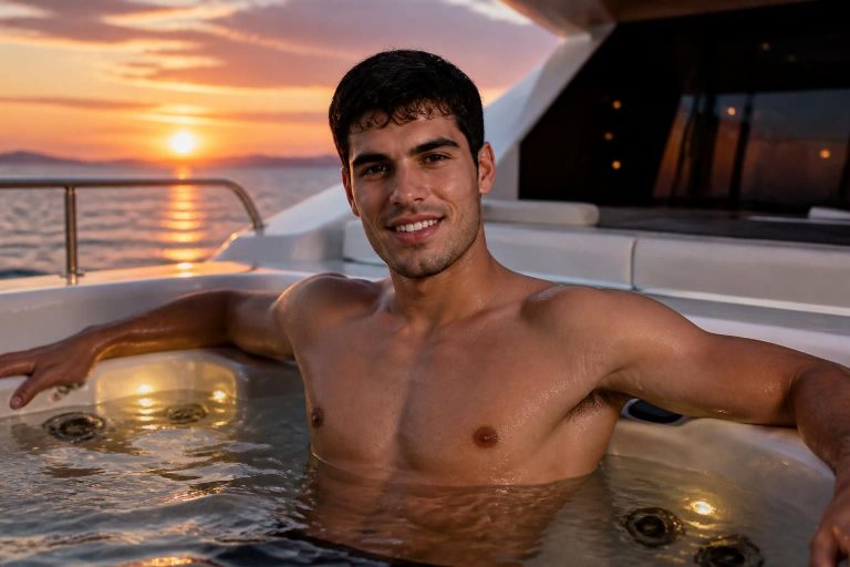 découvrez carlos alcaraz, la star montante du tennis, qui fait sensation auprès de ses fans avec une photo exclusive en jacuzzi, torse nu à bord.
