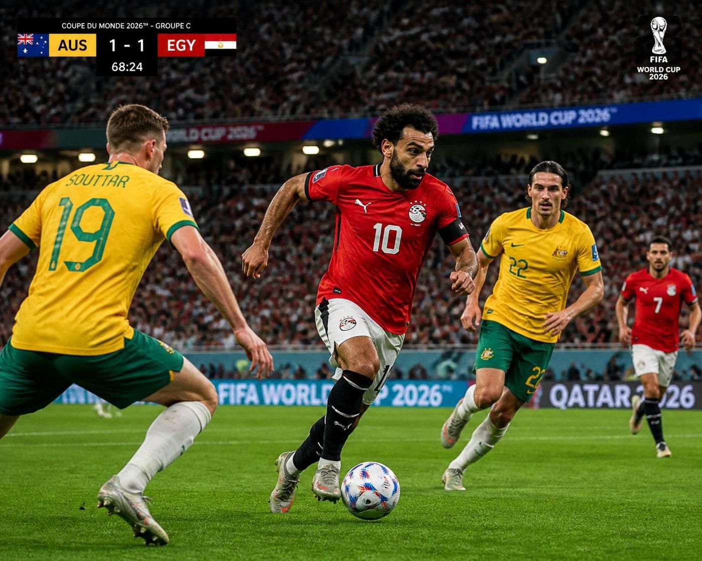 suivez en direct minute par minute le match opposant l'australie à l'égypte, avec la présence de salah sur le terrain, lors du 16e de finale de la coupe du monde.