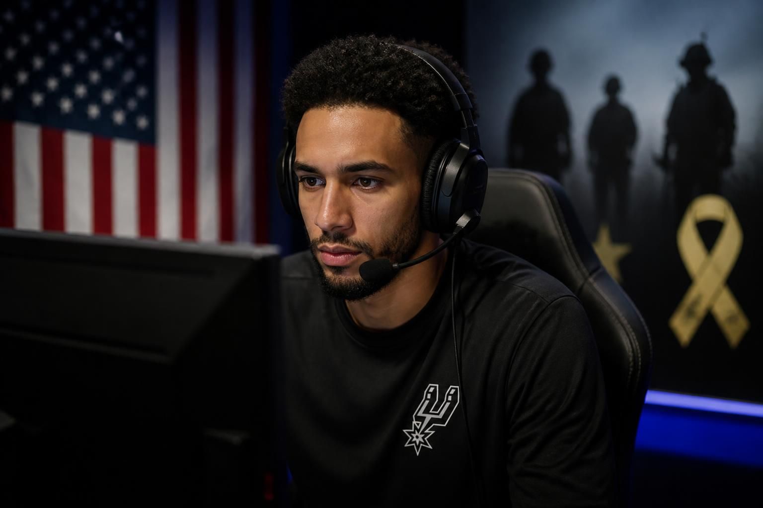 julian champagnie des spurs prend part au tournoi esports usaa en hommage aux familles gold star, célébrant leur courage et leur sacrifice.