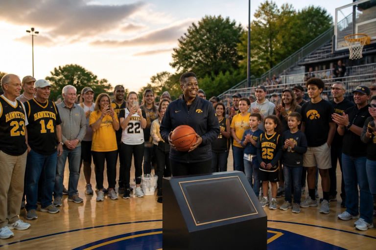 découvrez l'histoire inspirante de michelle edwards, légende du basketball hawkeye, honorée par un terrain baptisé à son nom.