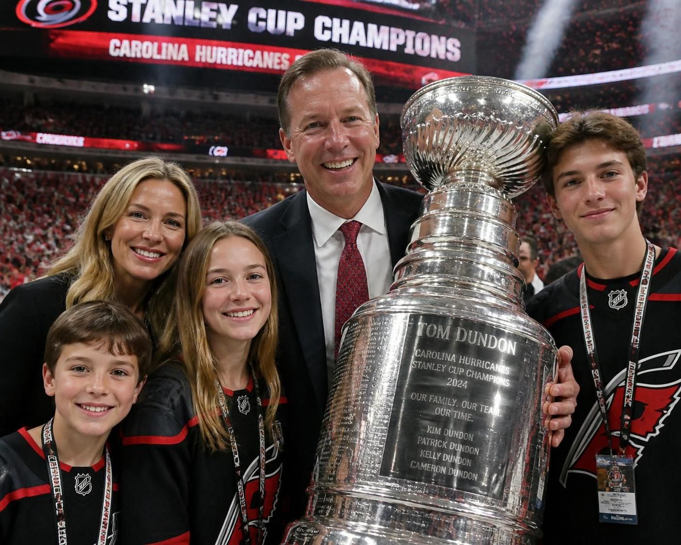 tom dundon, propriétaire des hurricanes de la caroline, au cœur de la polémique après avoir fait graver les noms de toute sa famille, suscitant des critiques dans le monde du hockey.