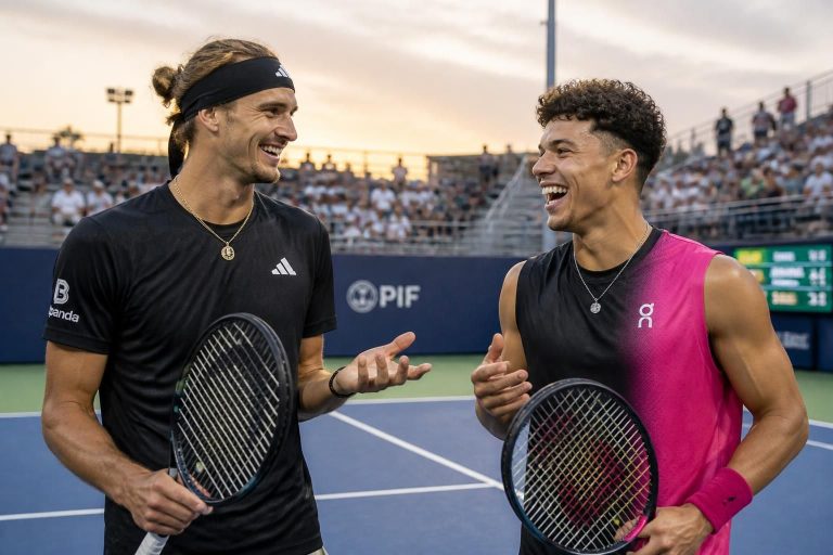 découvrez la vidéo hilarante où zverev et shelton transforment une simple conversation sur les pères en un sketch de tennis viral à ne pas manquer.