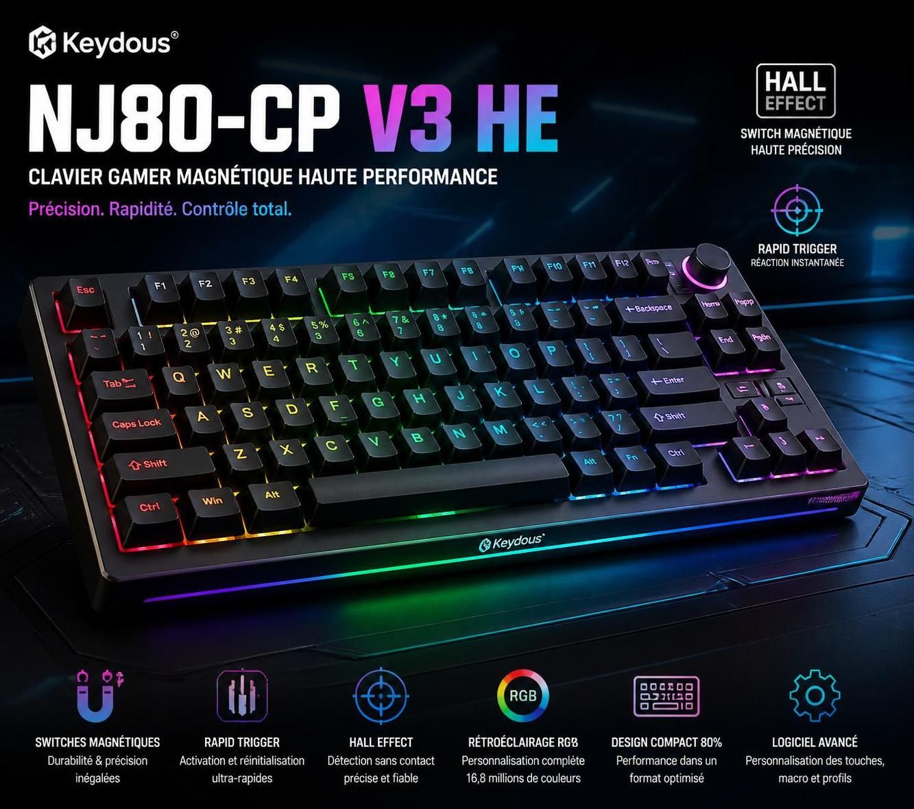 découvrez le clavier gaming ultime de keydous, doté de switches magnétiques innovants pour une réactivité et une précision exceptionnelles. parfait pour les gamers exigeants à la recherche de performance et de durabilité.