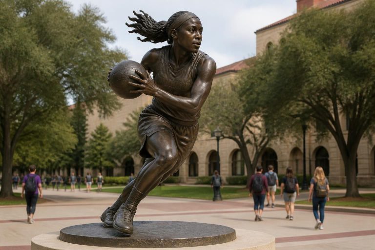 la lsu honore sylvia fowles, icône du basketball féminin, avec une statue commémorative sur son campus, célébrant son héritage et ses exploits sportifs.