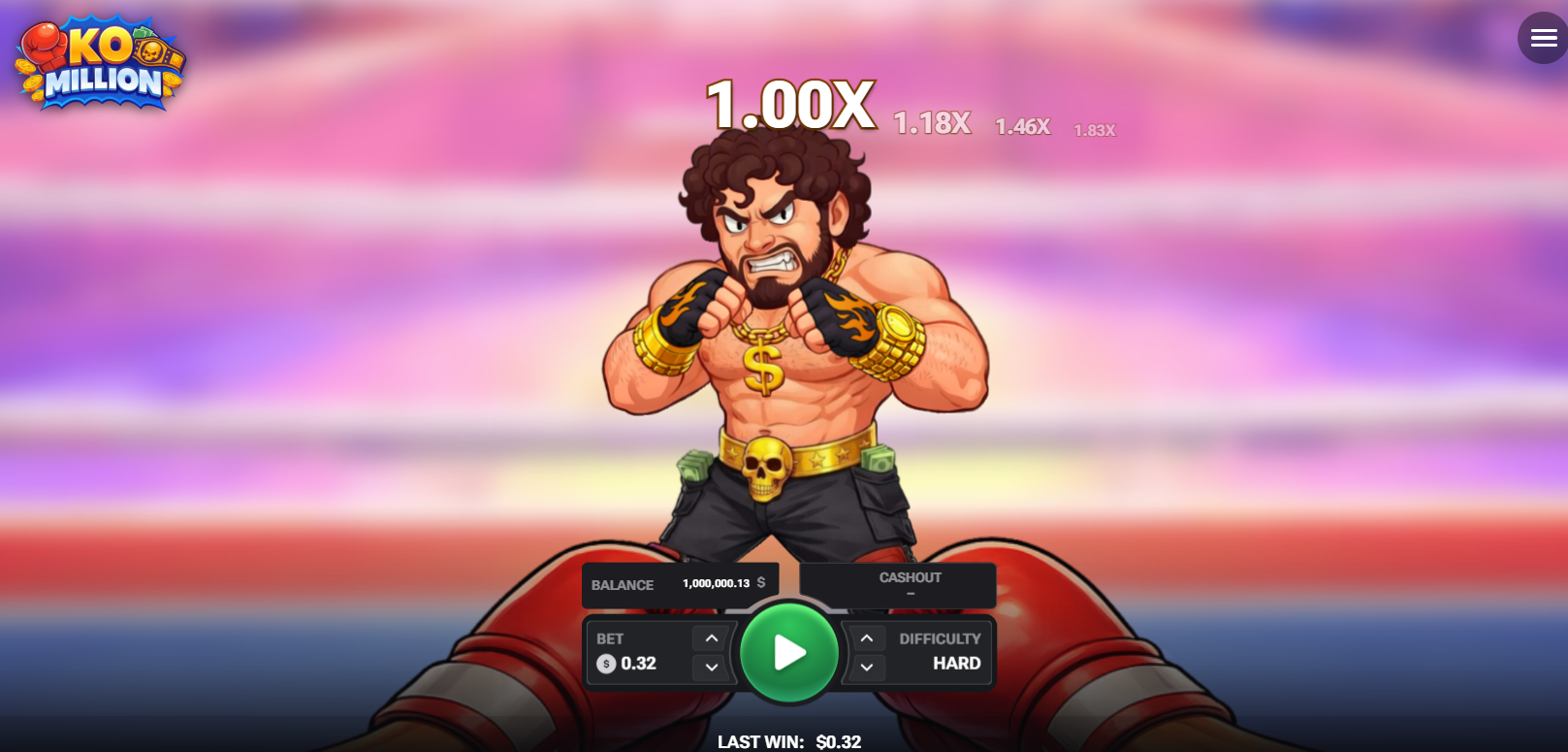 KO Million avis et démo en français, casino et jeu d'argent : boxeur sur le ring et multiplicateur