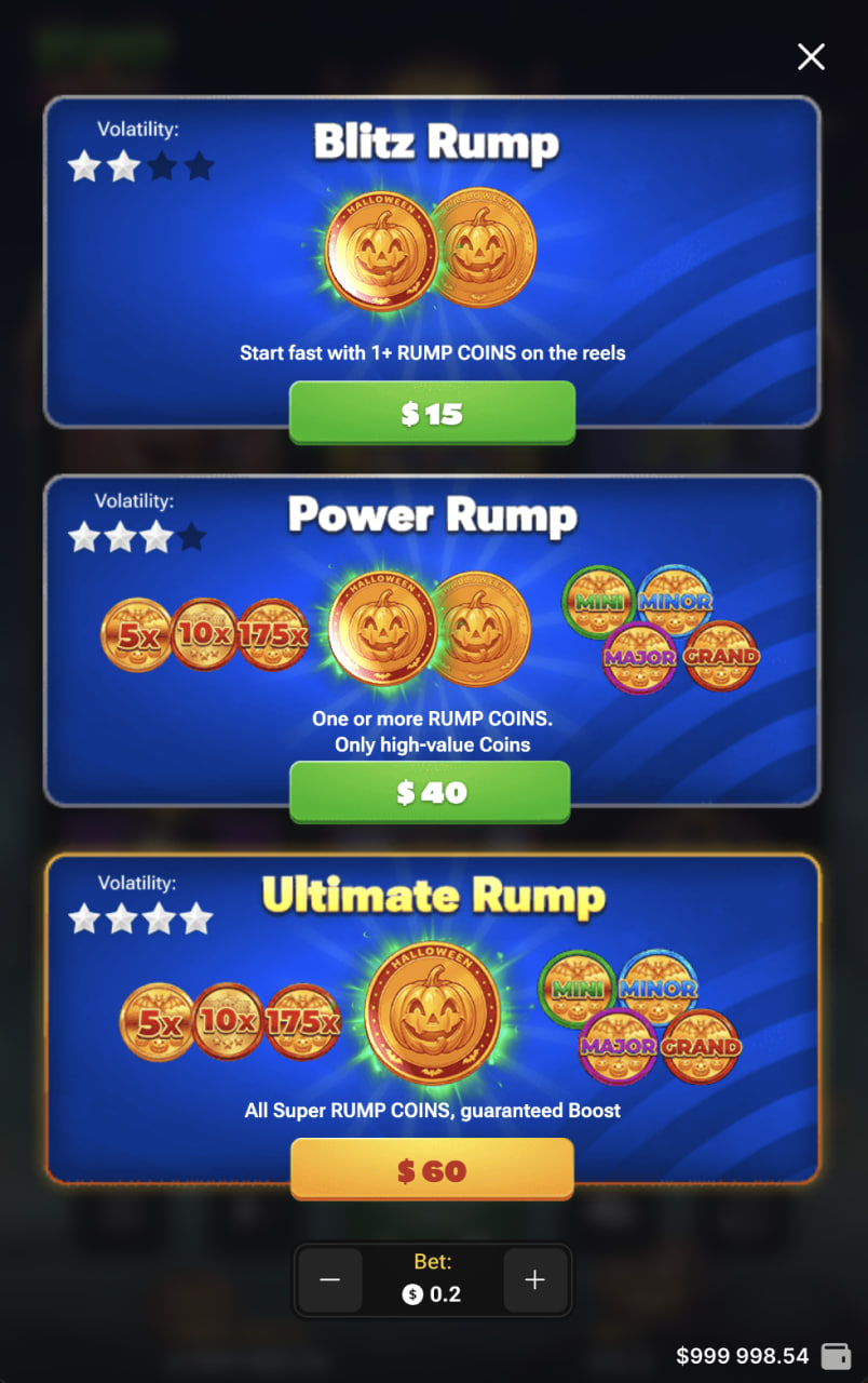 Rump And Halloween app mobile, jeu gratuit en demo : options Buy Bonus en vue verticale
