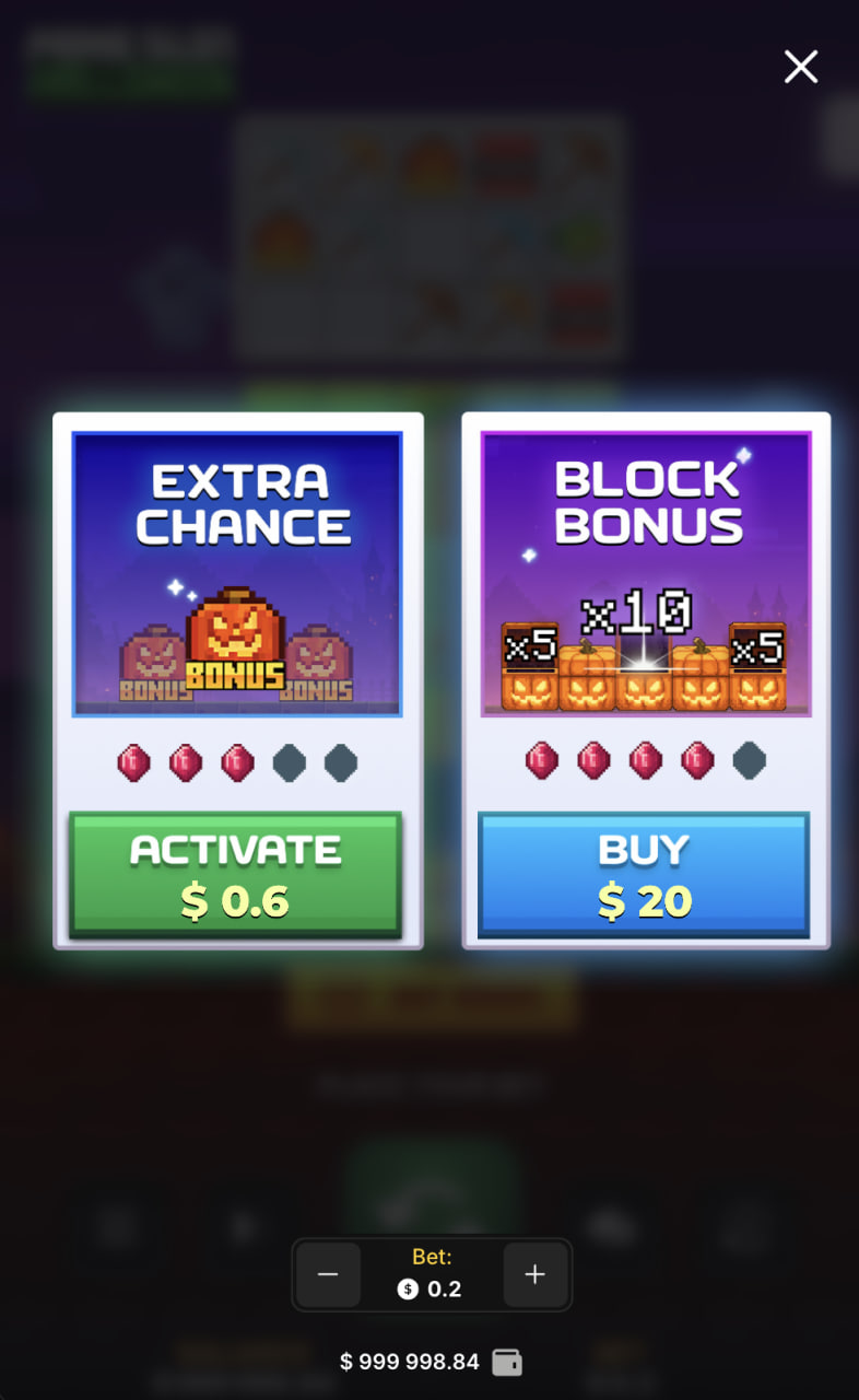 Mine Slot Halloween app mobile, jeu gratuit en demo : fenêtre des options en vue verticale