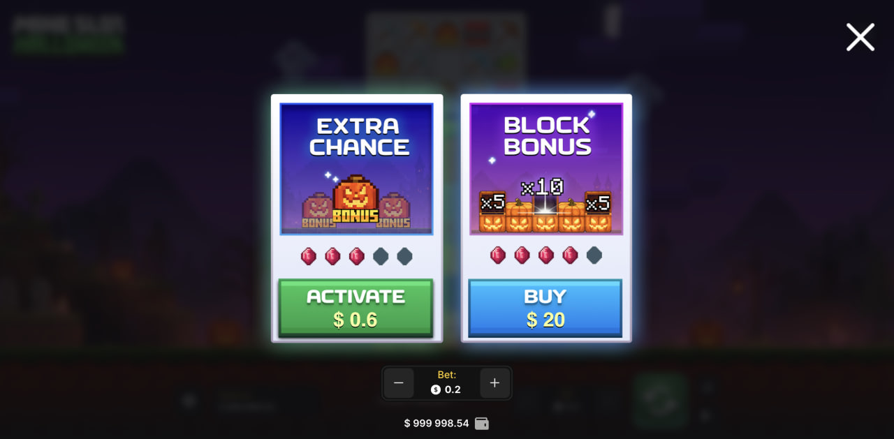 Mine Slot Halloween arnaque, bonus, code promo, inscription et argent réel : fenêtre Extra Chance et Block Bonus