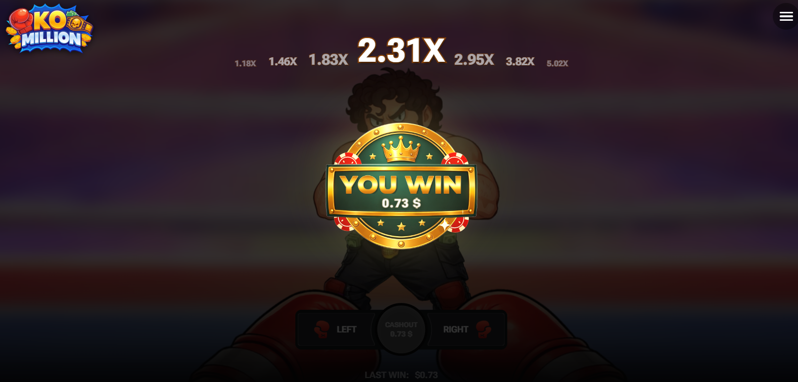 KO Million arnaque, bonus, code promo, inscription et argent réel : écran You Win après Cashout
