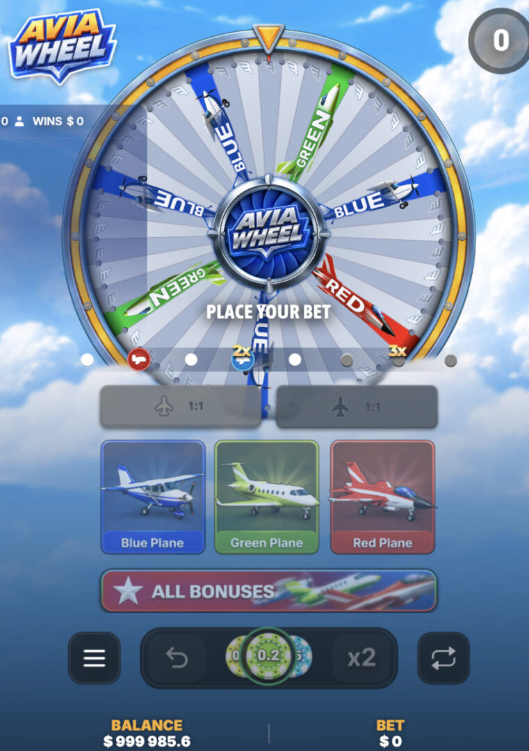 Avia Wheel app mobile avis : écran vertical Place your bet avec jetons et boutons x2 et Repeat, démo gratuit