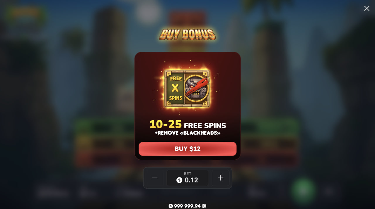 Aztec Totem arnaque, bonus, code promo, inscription et argent réel : fenêtre Bonus Buy 10 à 25 free spins